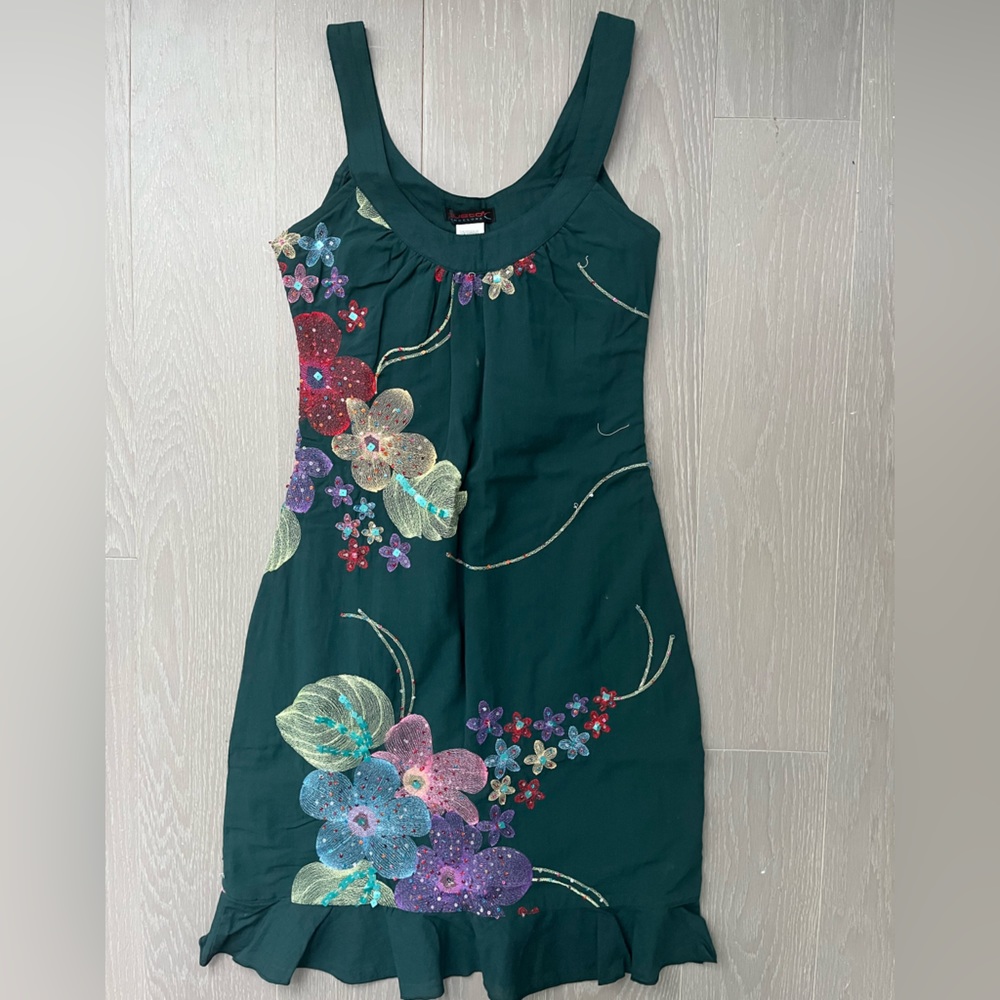 Custo Barcelona Green Dress with Flowers Size 0